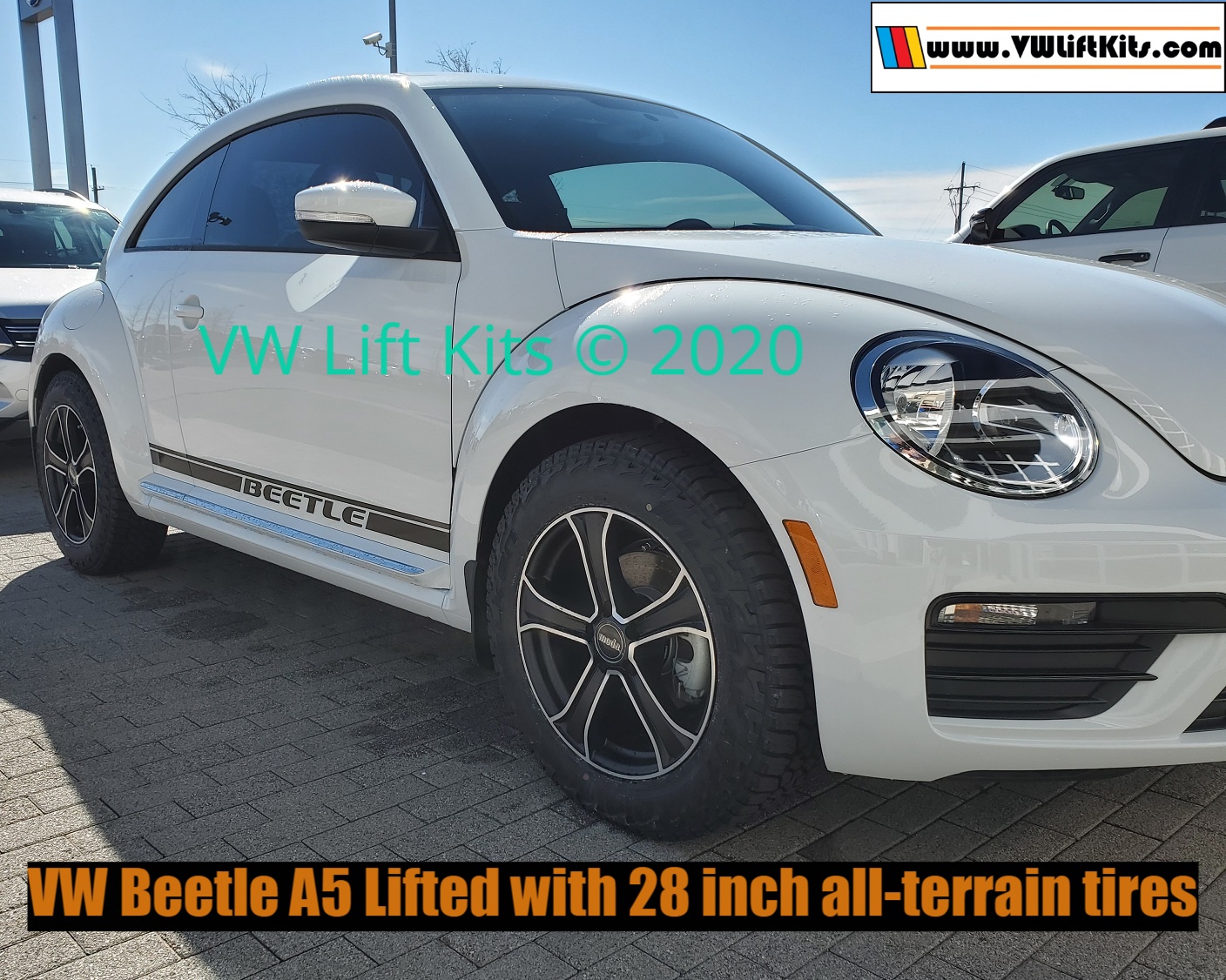 2019 VW Beetle A5 lifted properly at Street VW Dealership in Amarillo Tx. Top of the line bolt-on kit.